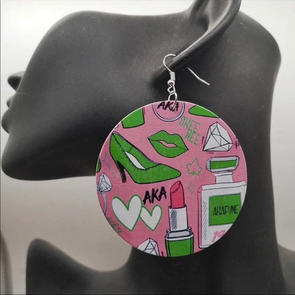 Jewelry - Pink and Green Wood AKA Earrings Double Sided